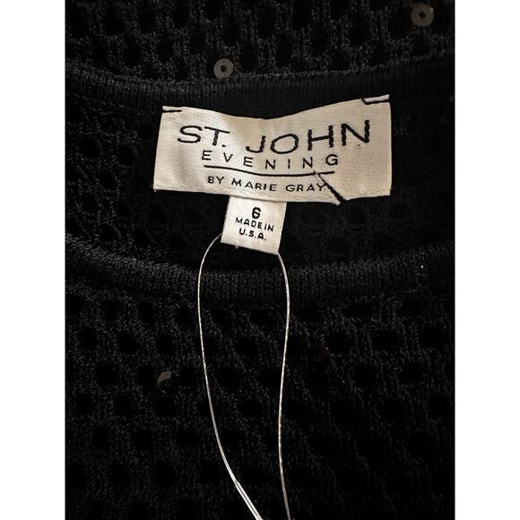 St. John Evening Black Paillettes Santana Open Knit Sweater Size 6 NWOT - Picture 3 of 4